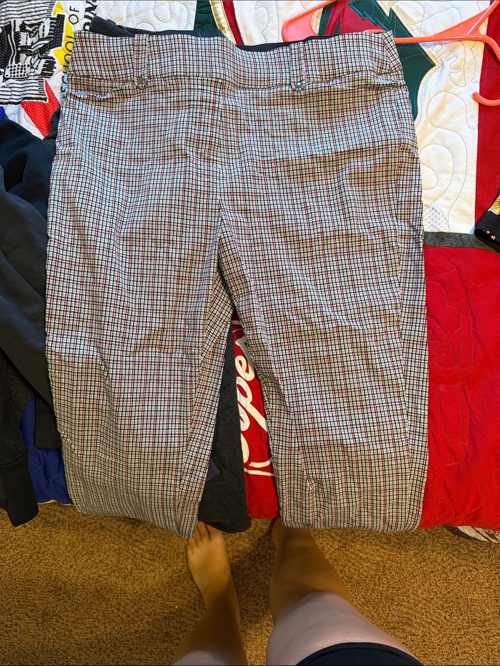Maurices Women's Skinny Plaid Pants in Black, White and Red